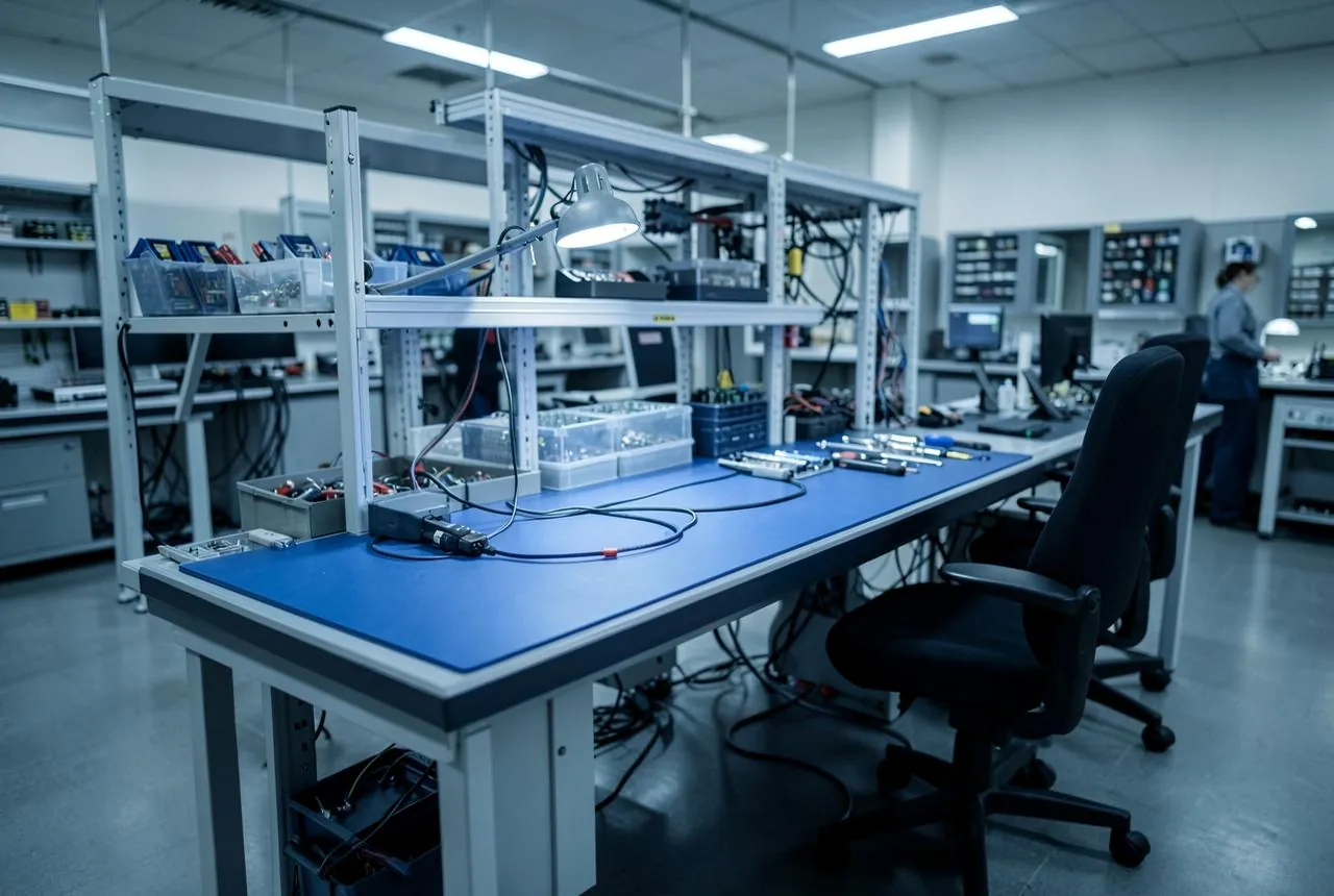 Антистатична работна маса с ESD настилка и заземяване